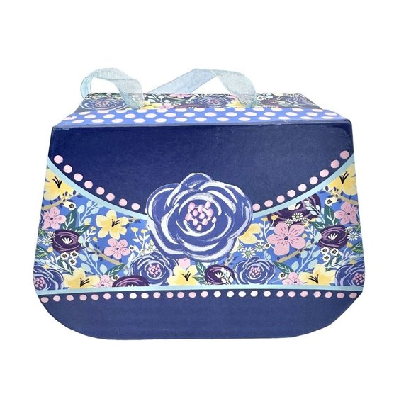 Nesting Boxes Set of 2 Blue White Flowers Ribbon Handle NEW - Picture 2 of 10